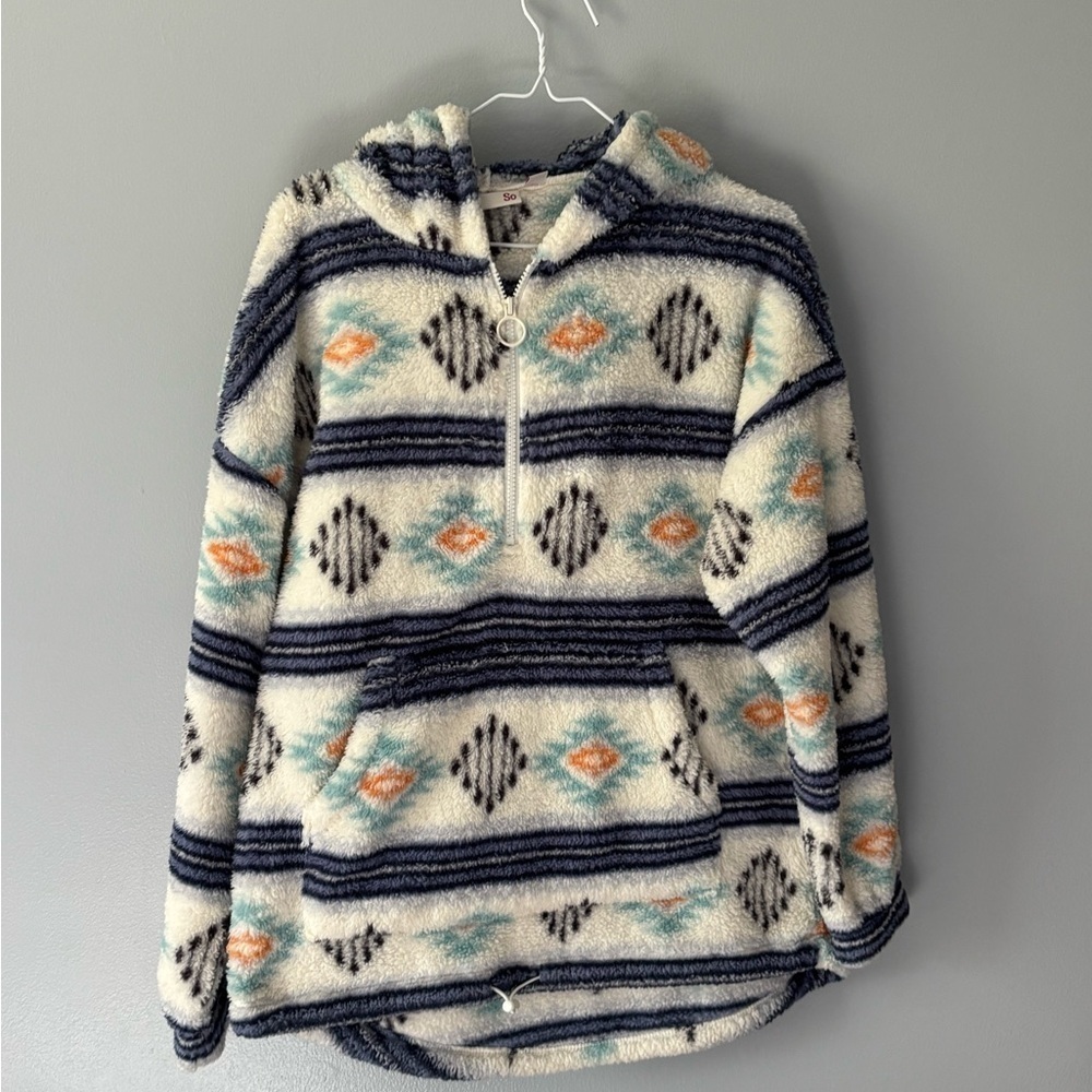 SO Womens Fleece Quarter Zip XS Western Print